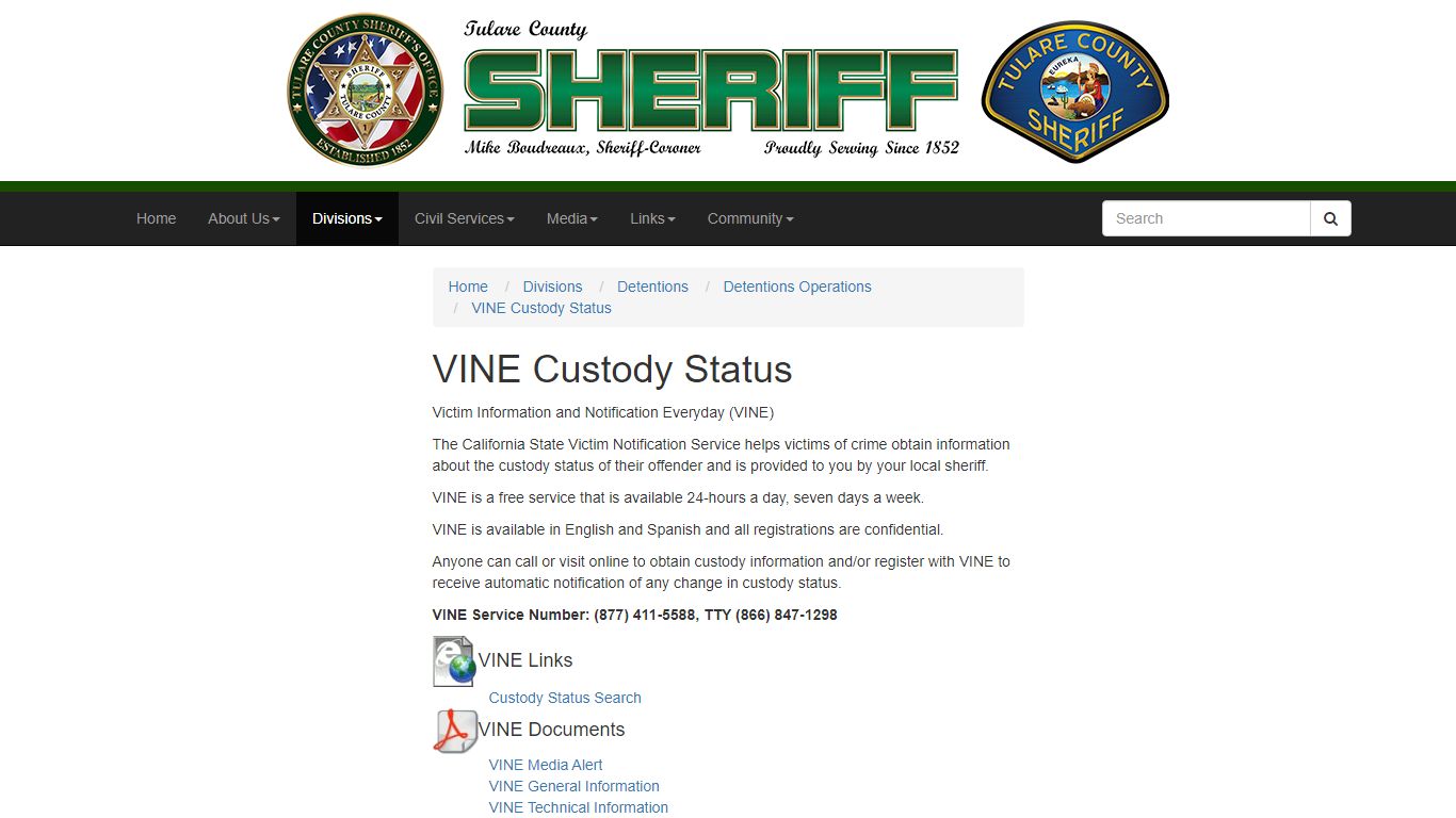 VINE Custody Status - Tulare County Sheriff